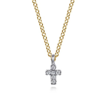 GABRIEL & CO- 14K Yellow and White Gold Diamond Cross Pendant Necklace D.03TW